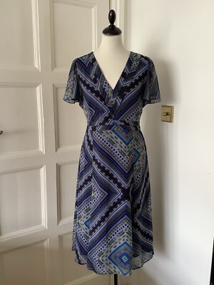 NEU MIT ETIKETT M&S PER UNA V-AUSSCHNITT KURZÄRMELIG A-LINIE MIDIKLEID UK14