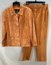 Terry Lewis Women's Vintage Y2K Orange Suede Leather Pant Suit Set Mix Sz 14/12