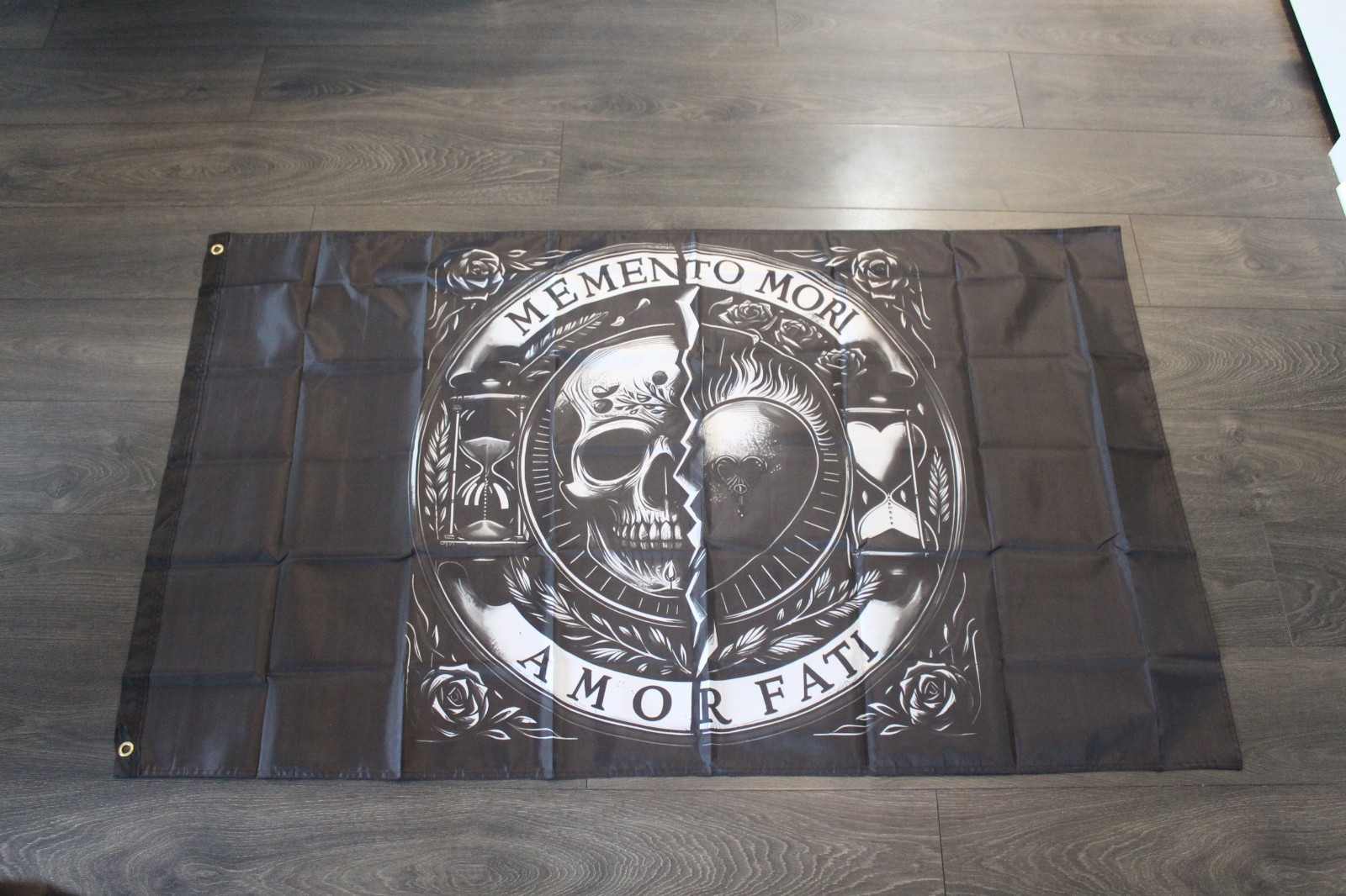 Memento Mori Amor Fati Banner Flag Black Skull 3x5 Home Gym Motivational Quote