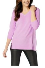 H by Halston Women's VNeck Mixed Media FrenchTerry Tunic Peony