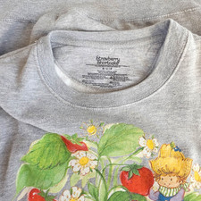 Strawberry Shortcake Sweatshirt Womens S Gray w Double Side Graphic Pullover
