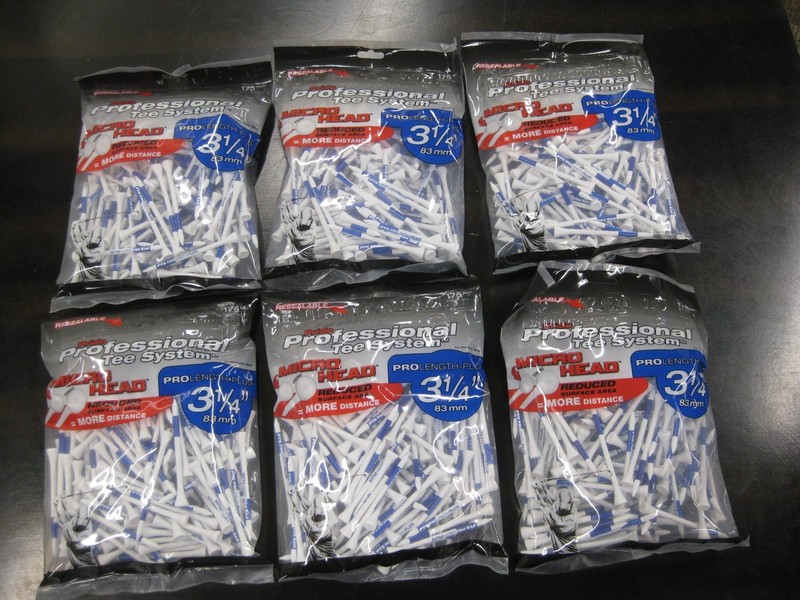 Pride PTS 6 Packs of 135-Count Wood Golf Tees Pro Length 3 1/4" - 810 Total Tees
