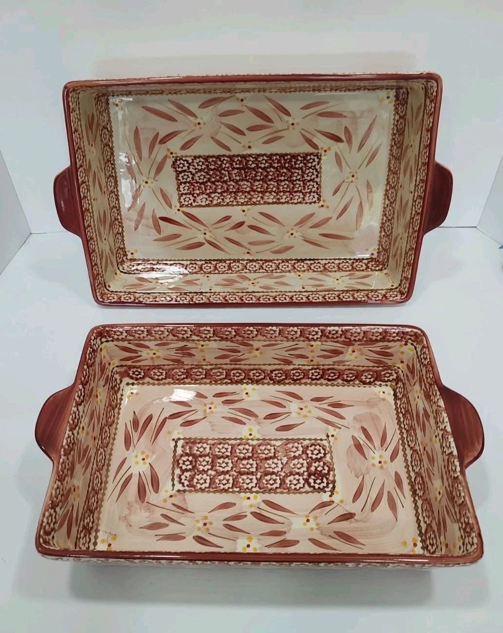 Set 2 Red Temptations Old World 13"x9" & 11"X8" Rectangle Bakers Casserole Lids