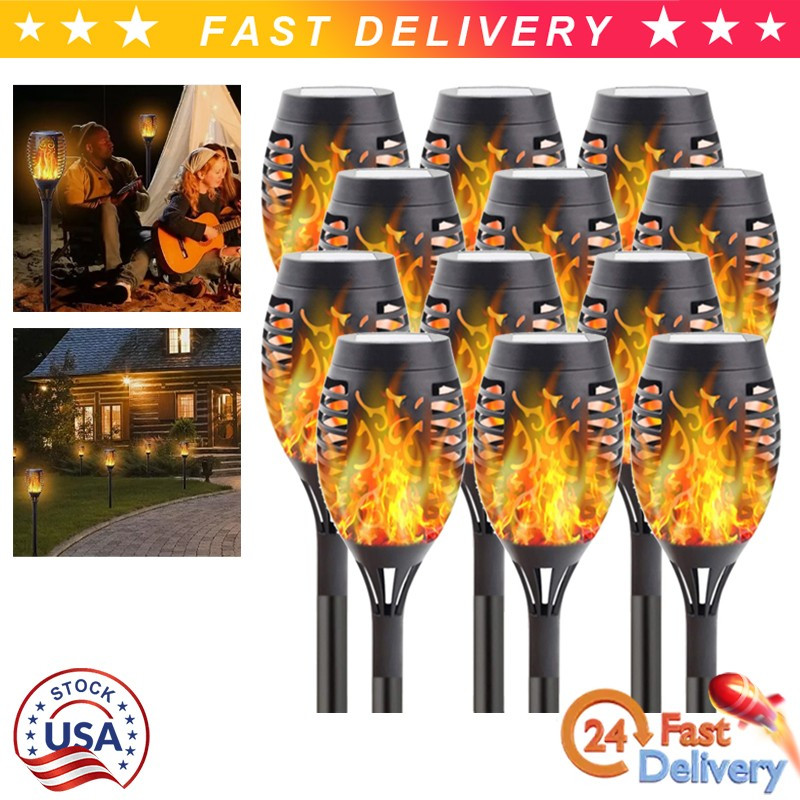 4Pack LED Solar Power Tiki Torch Flame Flickering Light Outdoor Garden Lawn Lamp