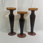 VTG Art Glass Ashtray Candle Holder Tortoise Shell MCM Murano Handblown Set Of 3