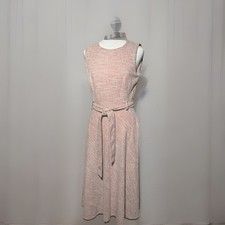 Calvin Klein Pink Tweed Belted Midi Dress Size 4 Sleeveless Career Chic Classic