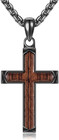 Wooden Cross Necklace 925 Sterling Silver Christian Faith Pendant Gift Men Women