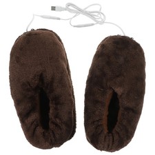 1 Pair USB Foot Warmer Slippers Black Plush Reusable Heating for Office and Home