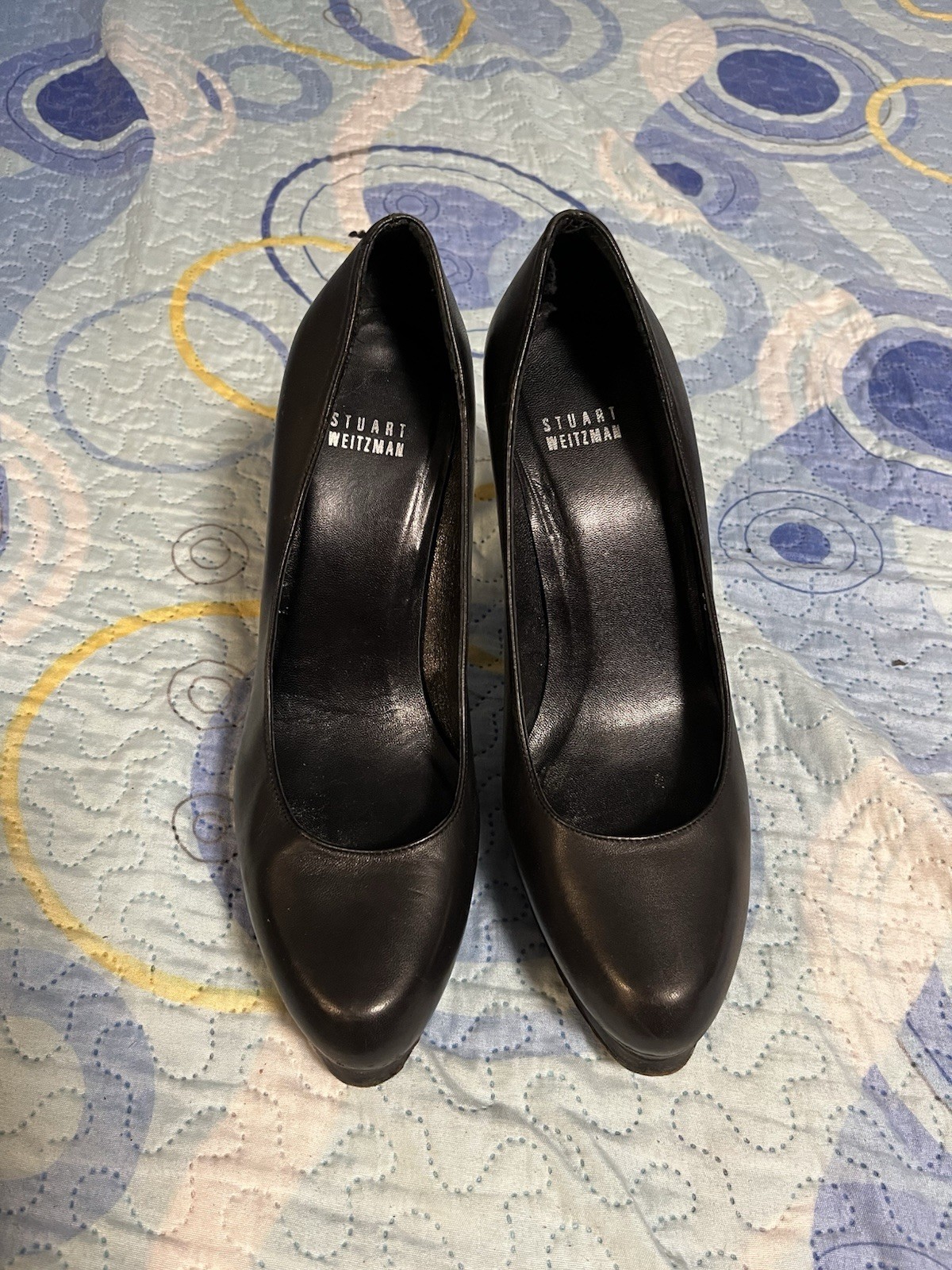 STUART WEITZMAN Black Leather Pumps Heels Size US 7.5 Designer Shoes