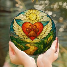 Pet Memorial Stained Glass Suncatcher Heart Paw Print Window Hanging Decor