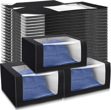 50 Pack Hat Boxes with Clear Window, Foldable Black Gift Boxes for Baseball Caps