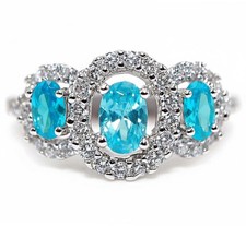 2CT Aquamarine  White Topaz 925 Solid Sterling Silver Ring Jewelry Sz 8