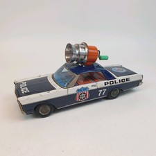 Vintage Japanese Tin Police Car No 77 White Navy Winding Siren Toy Tin Car