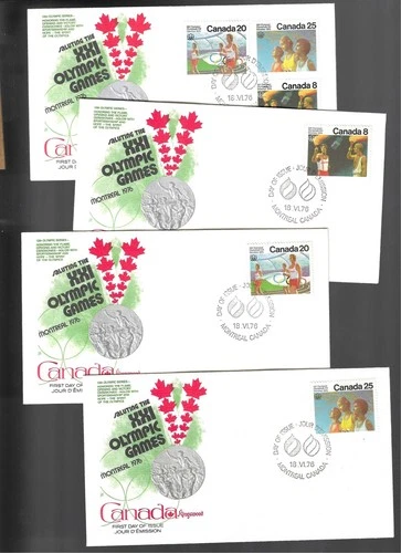 4 1976 Canada Olympics FDC's; Scott 681-83; Kingswood cachets; 3 singles + combo