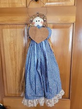 Vtg Handmade Primitive Folk Art Country Angel Wall Door Decor Raffia Wings READ