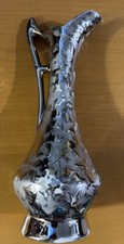 Vintage Elgava China Silver Metallic Ceramic Ewer Pitcher Vase Made in USA 7โ