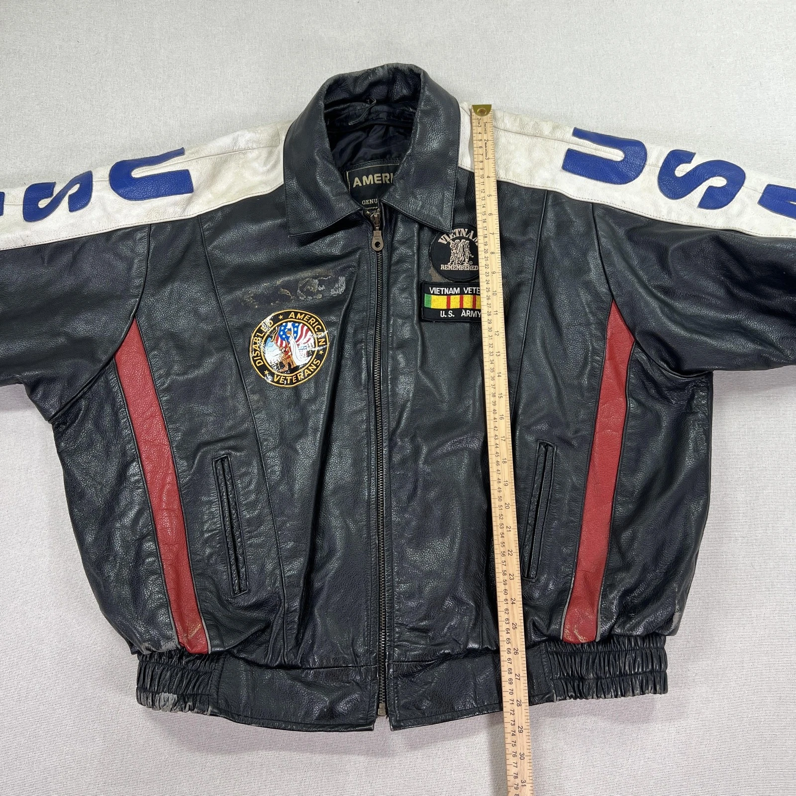 VTG Vietnam Veteran Leather Jacket Mens 4XL USA Flag MACV-SOG Patch American Top image 21