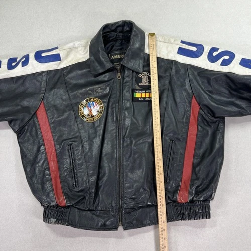 VTG Vietnam Veteran Leather Jacket Mens 4XL USA Flag MACV-SOG Patch American Top image 21
