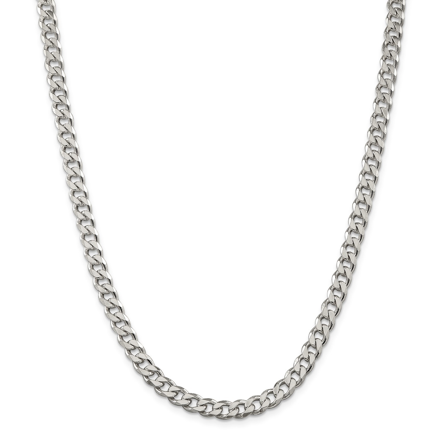 Sterling Silver Solid Plain 7mm Curb Link Chain w/ Lobster Clasp 16" - 30"