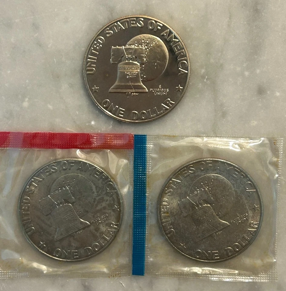 1976 P D S Eisenhower Commemorative Dollar - Proof & BU 3 Coin Lot - Mint Cello - Image 3 of 4