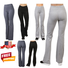 Women Yoga Pants Soft Cotton Wide Waist Band Flare Hem Leg Bootcut Workout S-XL