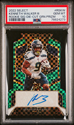 2022 Panini Select Kenneth Walker III Rookie Signatures Green Prizm /5 PSA 10