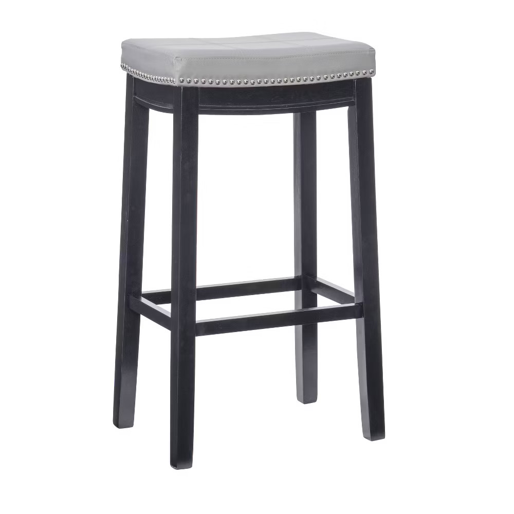 Linon Backless Faux Leather Counter Stool Bar Saddle Wood 32 BlackGray 11790₽