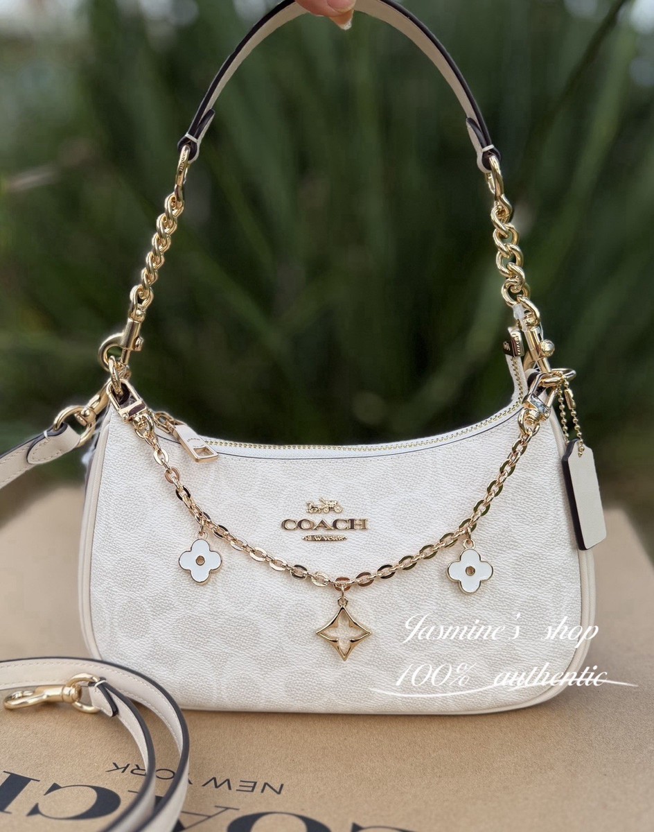 NWT Coach Teri Shoulder Bag In Signature Canvas CV933 Gold/White