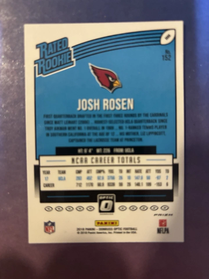 2018 Donruss Optic - Rated Rookie Josh Rosen #152 Green Velocity Prizm (RC) - Image 2 of 2