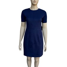 T Tahari Women Navy Faux Suede Short Sleeve Crew Neck Shift Sheath Dress Size 16