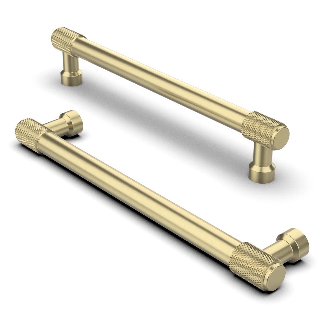 Furniware 10 Pk Gold Knurled Cabinet Handles 160mm (6.3 Inch) Drawer Pulls Zinc