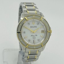Bulova Marine Star Womens Diamond White Steel 34mm Ceramic Sapphire Watch 98P186