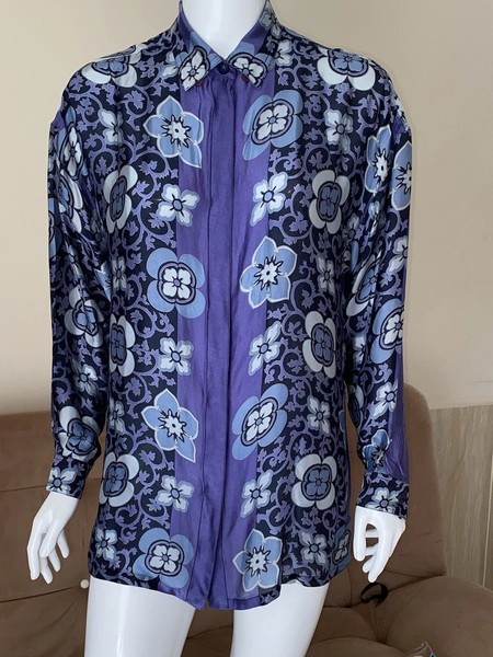 VINTAGE GIANNI VERSACE BAROCKES HEMD MEHRFARBIG SEIDE GEKNÖPFT GR 42