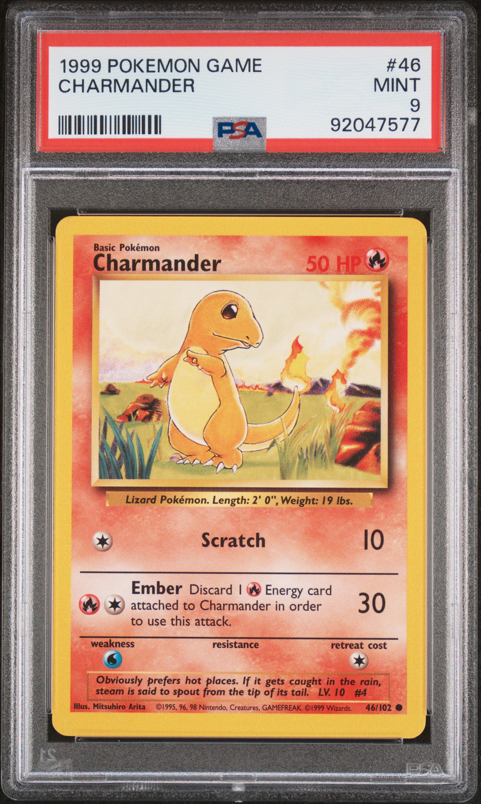 1999 POKEMON BASE SET UNLIMITED #46 CHARMANDER PSA 9