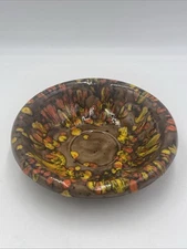 Vintage 1983 Ceramic Glazed Brown Yellow Orange Round Bowl