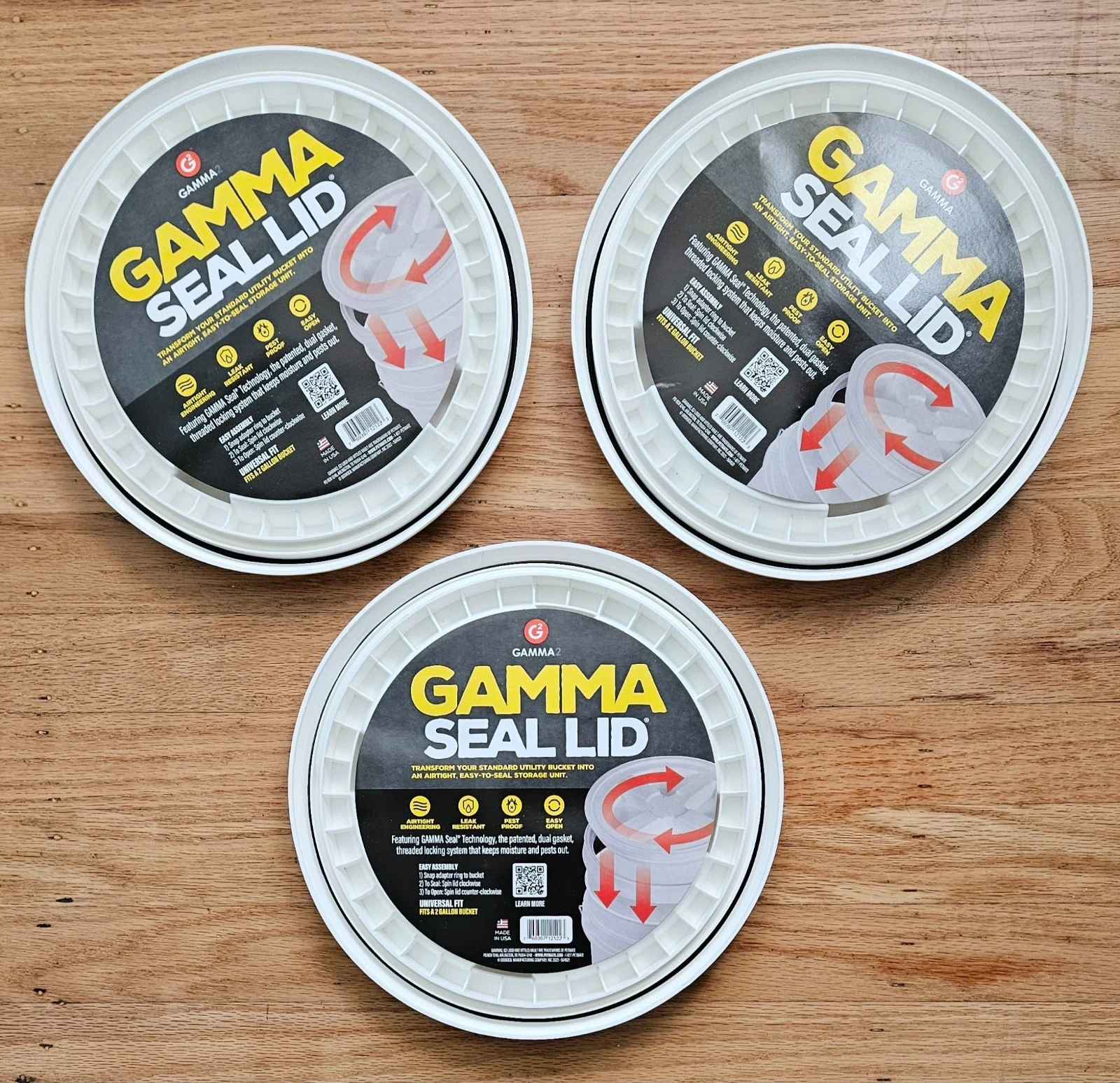 GAMMA ' THE GAMMA SEAL LID 2.0 ' LOT OF 3 LIDS ' FITS 2 GALLON BUCKET ' AIRTIGHT