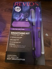 Revlon Limited Edition Smoothing Kit 7pc Gift Set 1" Ceramic Flat Iron Purple