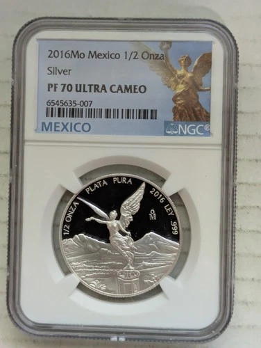 2016-Mo Mexico 1/2 Onza Proof 99.9% Silver NGC PR70 DCAM KM#612 Top Pop