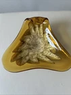 Vintage Murano Amber Art Glass Bowl With Bullicante Triangle Shaped H22