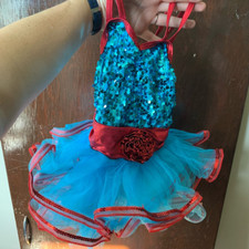 Weissman blue sequin dance tutu with red roses and waistband