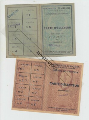 2 Carte d' Electeur Dep. Moselle Merlebach 1948 1953 Stempel Elsaß Alsace Wahl
