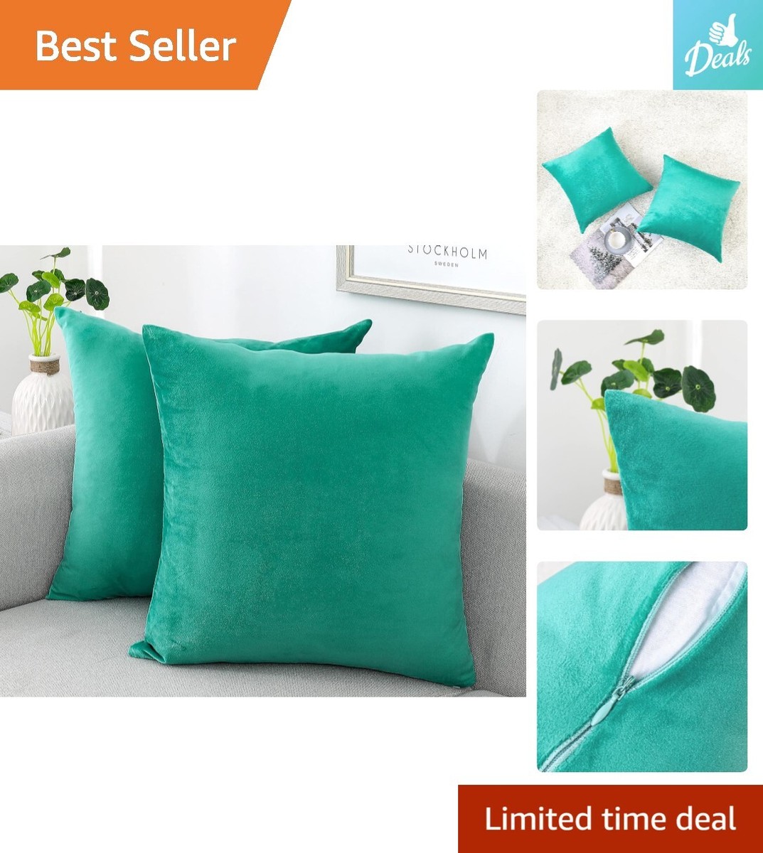 Soft Plush Velvet Throw Pillow Covers Pack of Aqua Green