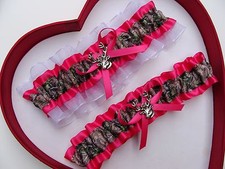 NEW Mossy Oak Camouflage Camo Hot Pink White Wedding Garter Prom Hunter Chick