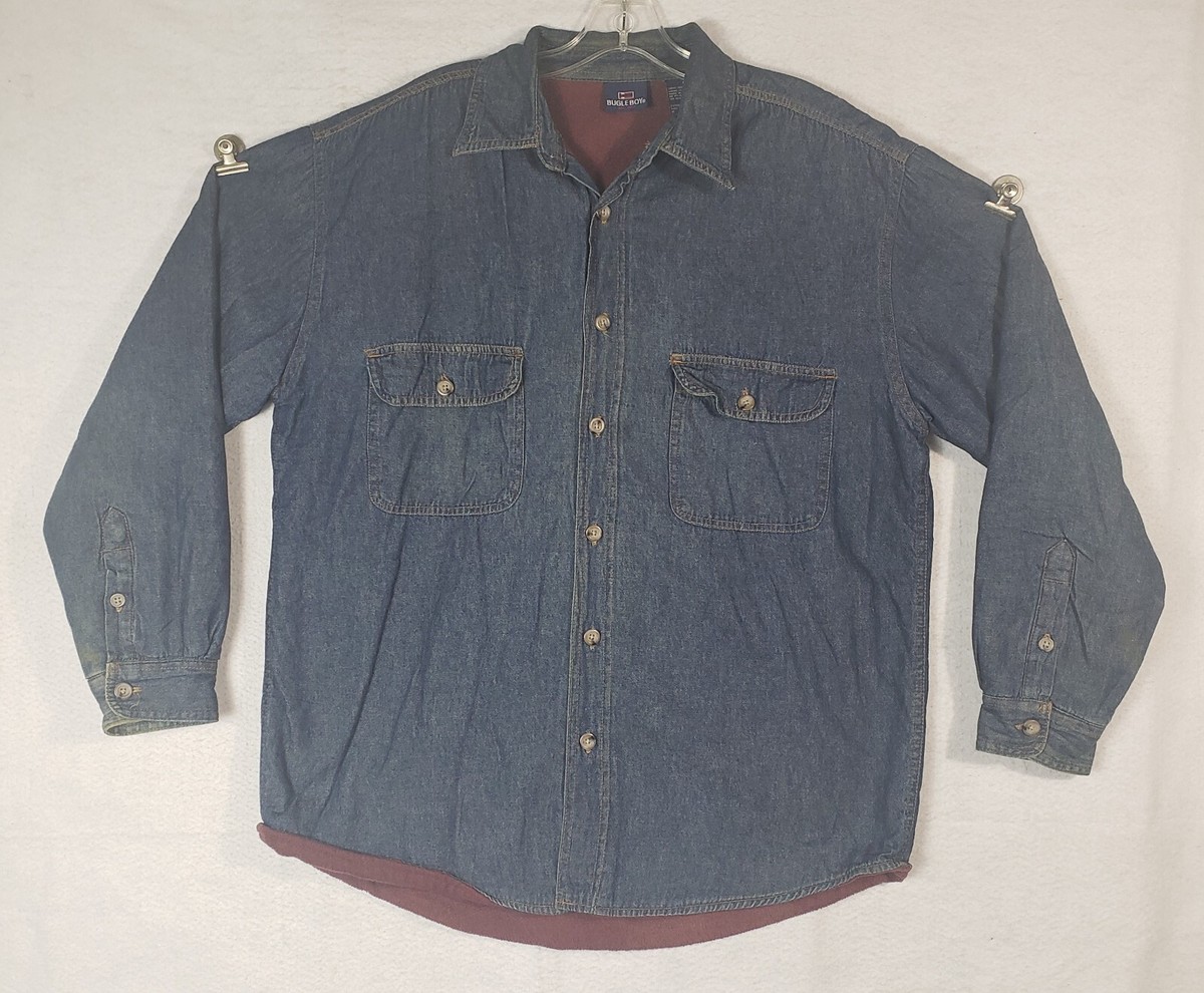 Mens Bugle Boy Denim Shirt L Large Blue Nordic Line Casual Long Sleeve  Button Up