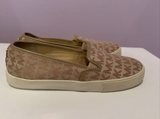 Michael Kors Girls Canvas Flat Casual Shoes Slip on Taupe/ Gold 3M Audrey