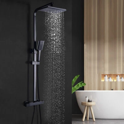 Duschsystem mit Thermostat Duscharmatur Regendusche Duschset Handbrause Schwarz - Bild 1 von 4
