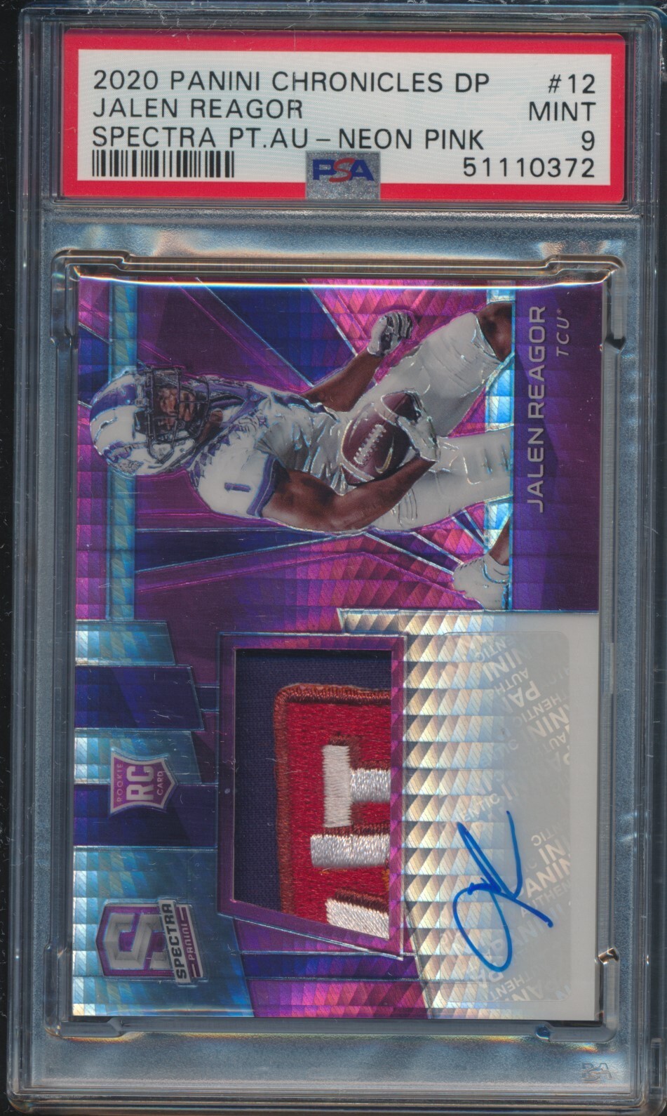 Jalen Reagor Panini Chronicles Draft Picks Spectra Patch Autographs #12 Neon Pink