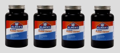 4 Elmers RUBBER CEMENT No Wrinkle Adhesive Glue Brush Clear Acid Free Craft 8oz