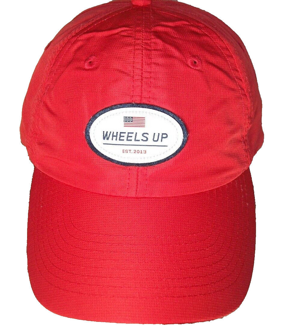 Wheels Up Red Polyester Adjustable Strap Back Cap… - image 1
