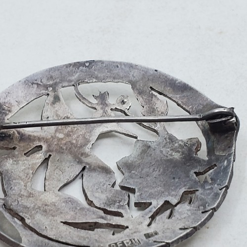 VINTAGE STERLING SILVER .925 PERU PIN BROOCH/ CiIRCLE BIRD FLOWER J18 - Picture 6 of 11